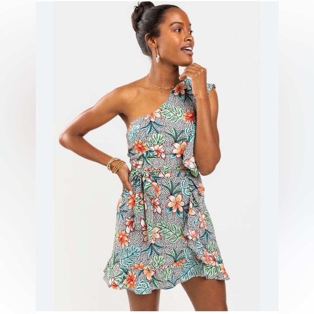 One shoulder tropical dress